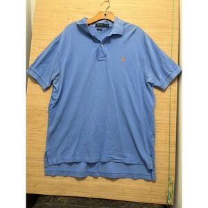 Polo Ralph Lauren Mens XL Classic Fit Blue Pique Polo Shirt Orange Pony Logo